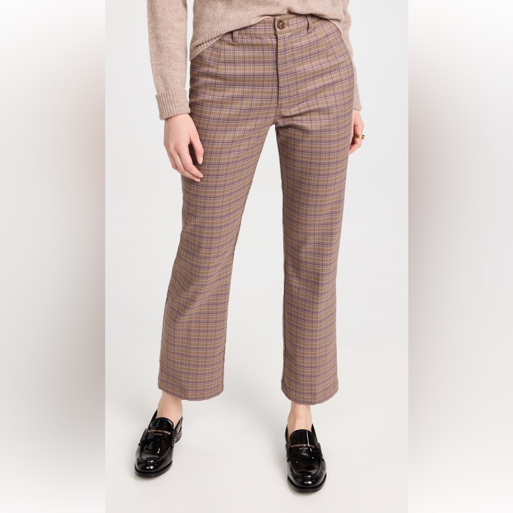 NWT The Reformation Franklin Pants in Brown/Blue Check Size 2